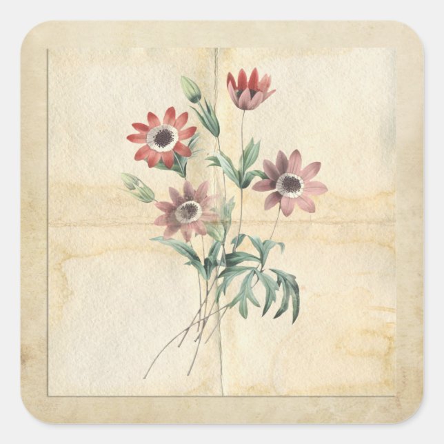 Vintage Flower Collage Scrapbook Embellishment Square Sticker (Front)