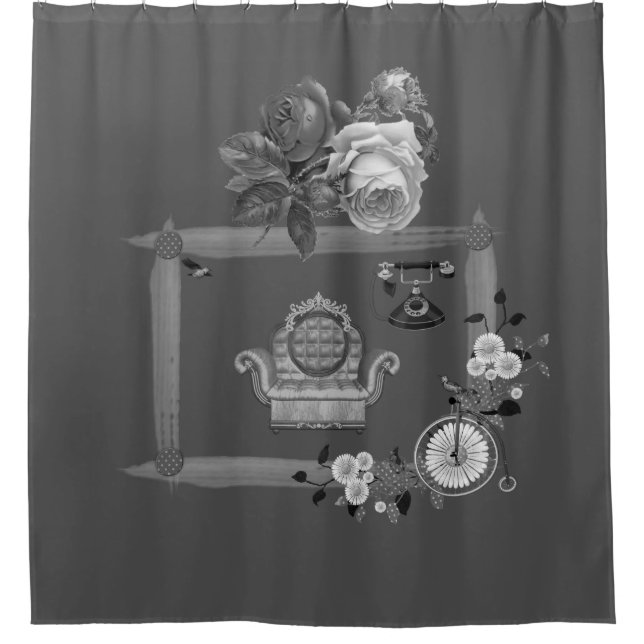 vintage flower couch shower curtain (Front)