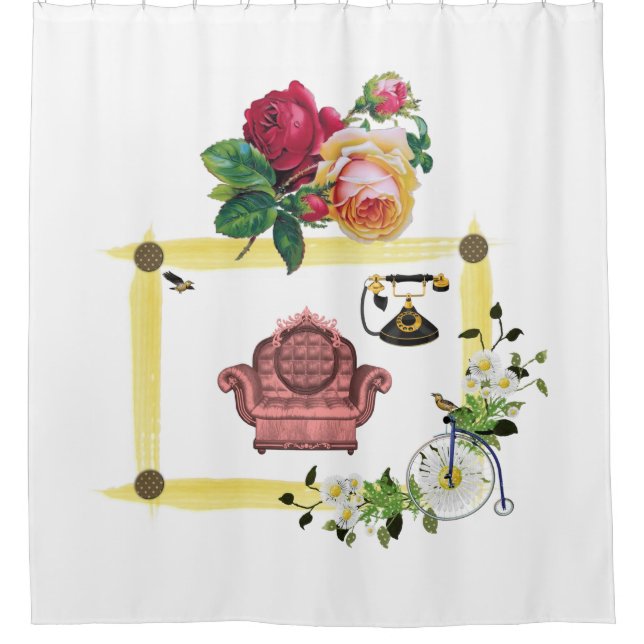 vintage flower couch white shower curtain (Front)