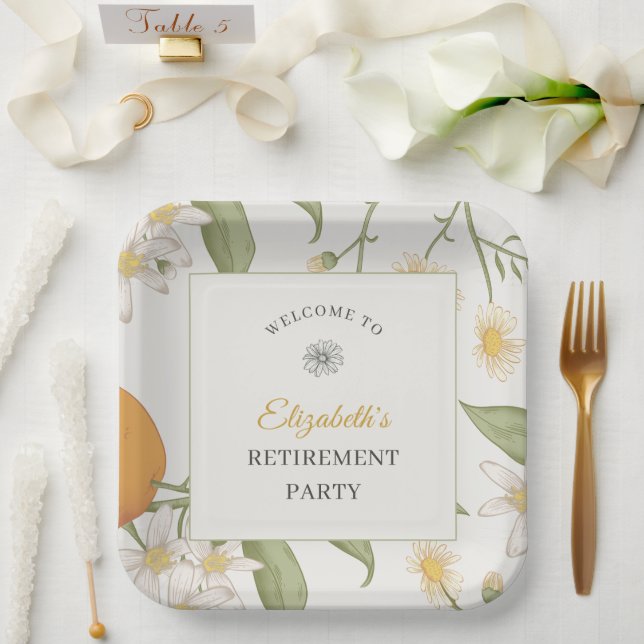 Vintage Flower Elegant Script Retirement Party  Paper Plate (Wedding)
