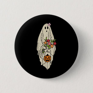 Vintage Flower Floral Ghost Cute Funny Halloween C 2 Inch Round Button