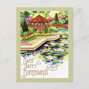 Vintage Flower Garden Birthday Postcard