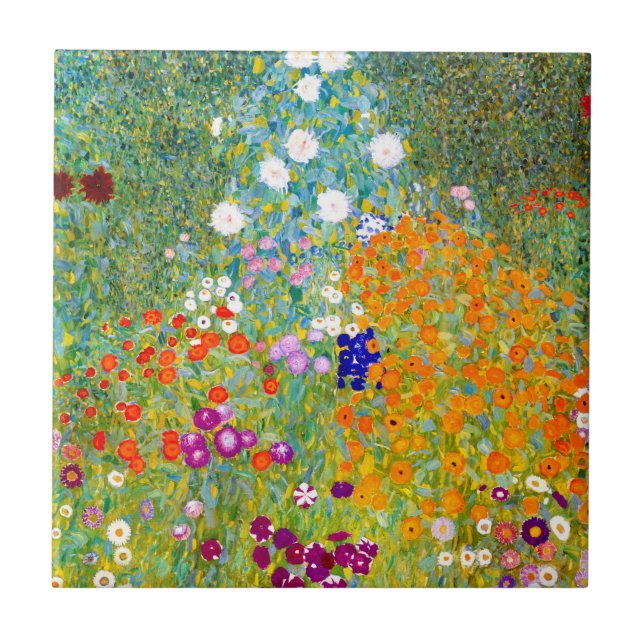 Vintage Flower Garden by Gustav Klimt Tile (Front)