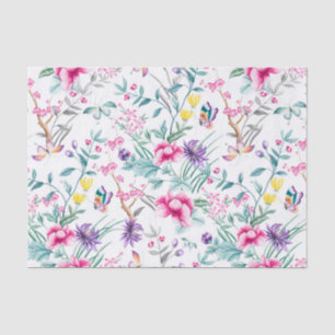 Vintage Flower Garden Rainbow Butterfly white Tissue Paper