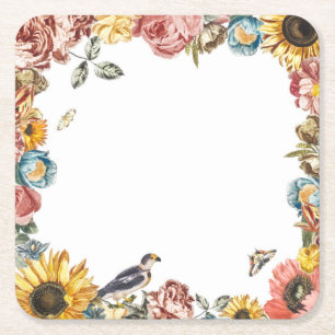 Vintage flower garden square paper coaster