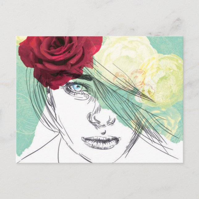 Vintage flower girl illustration postcard (Front)