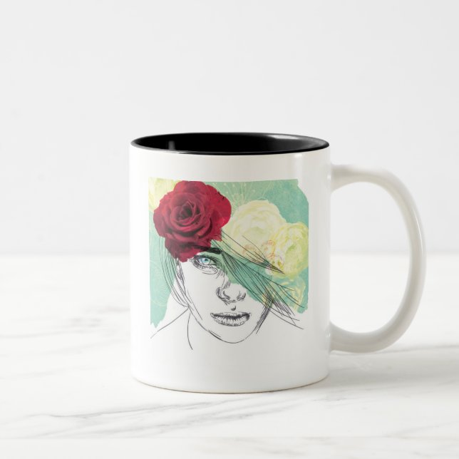 Vintage flower girl illustration Two-Tone coffee mug (Right)