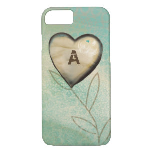 Vintage Flower Heart Teal  With Monogram Initial iPhone 8/7 Case