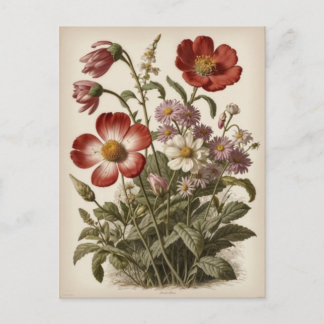 Vintage Flower Illustration  Postcard (Front)