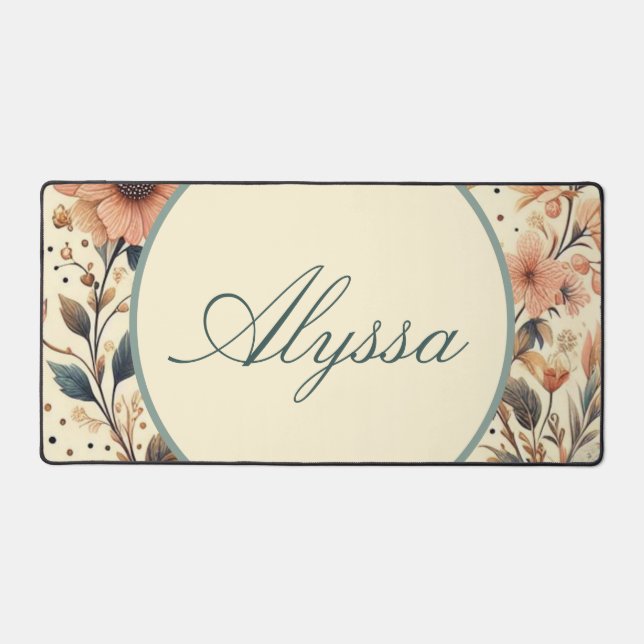 Vintage Flower Medley : Custom Name Desk Mat (Front)