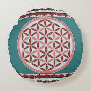 "Vintage Flower of Life" Round Pillow