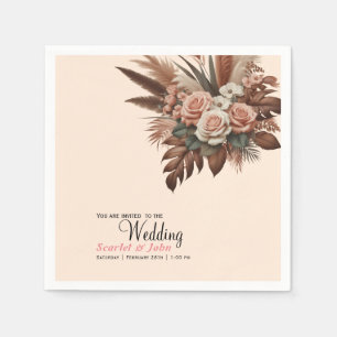Vintage flower pampas grass wedding  napkin