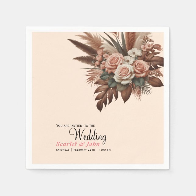 Vintage flower pampas grass wedding  napkin (Front)