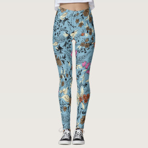 Vintage flower pattern, blue background. leggings