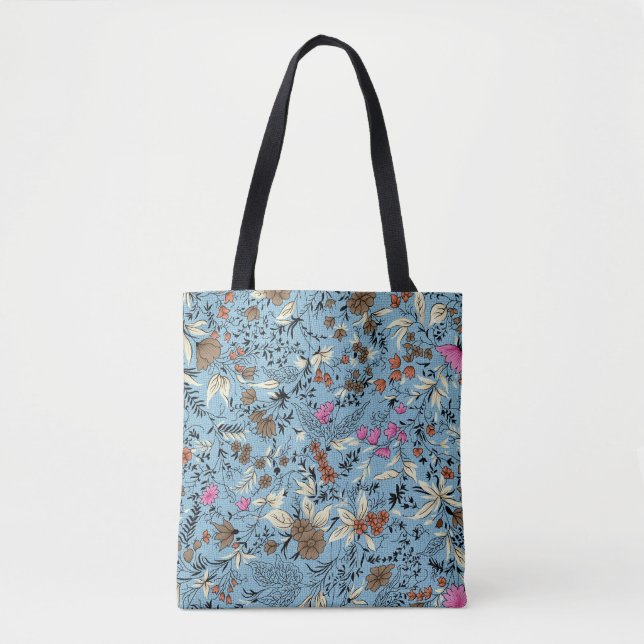 Vintage flower pattern, blue background. tote bag (Front)