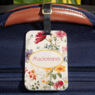 vintage flower pattern in soft colours with name luggage tag