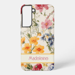 vintage flower pattern in soft colours with name samsung galaxy case