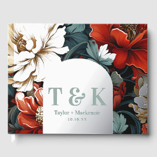 Vintage Flower Personalized Monogram Wedding Foil Guest Book