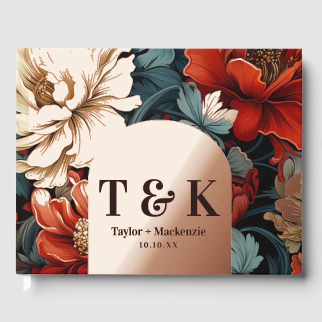 Vintage Flower Personalized Monogram Wedding Foil Guest Book (Front)