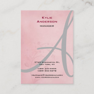 Vintage Flower Pink Grey Calligraphy Monogram Business Card