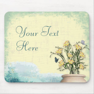Vintage Flower Pot & Butterfly Wedding Mouse Pad