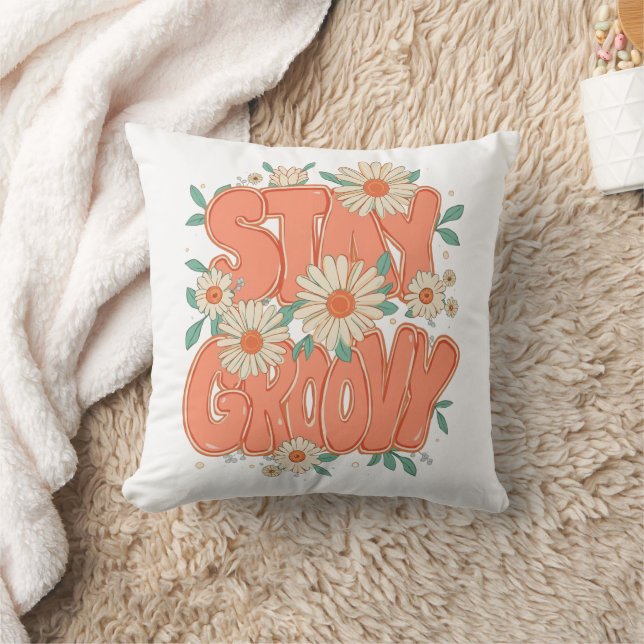 Vintage Flower Power and Daisy Graphic Throw Pillow (Blanket)