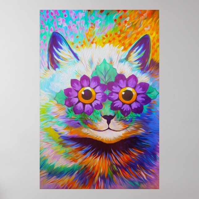 Vintage Flower Power Cat Art Poster (Front)