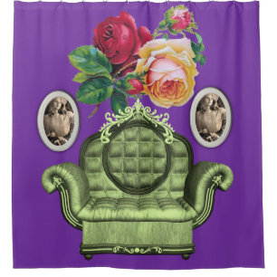 vintage flower purple shower curtain