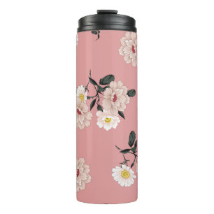 vintage flower seamless pattern on pink background thermal tumbler