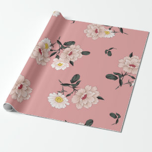 vintage flower seamless pattern on pink background wrapping paper