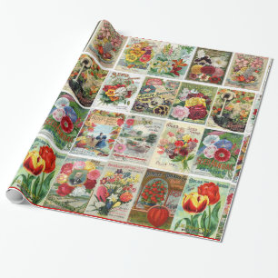 Vintage Flower Seed Catalogue Collage Wrapping Paper