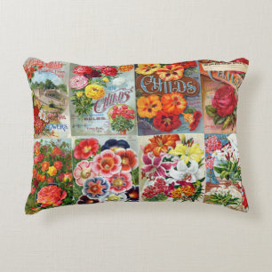 Vintage Flower Seed Packets Garden Collage Decorative Pillow