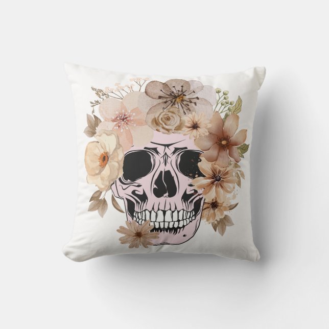 VINTAGE FLOWER SKULL THROW PILLOW (Front)