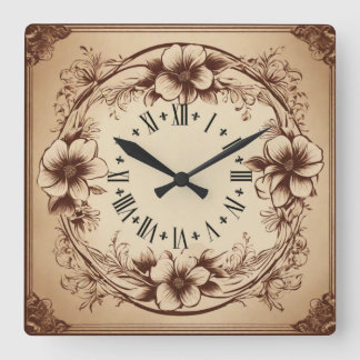 Vintage Flower Square Wall Clock