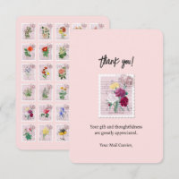 Vintage Flower Stamp Mail Carrier Thank You Card