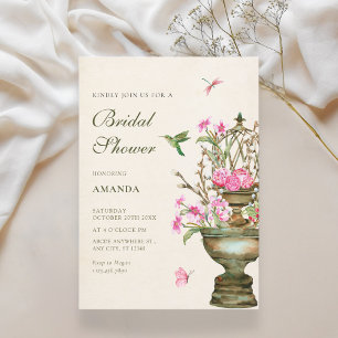 Vintage flower vase bouquet garden bridal shower invitation