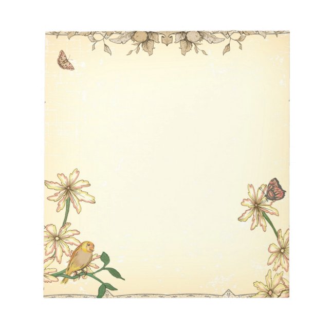 Vintage Flowers and Bird Notepad (Front)