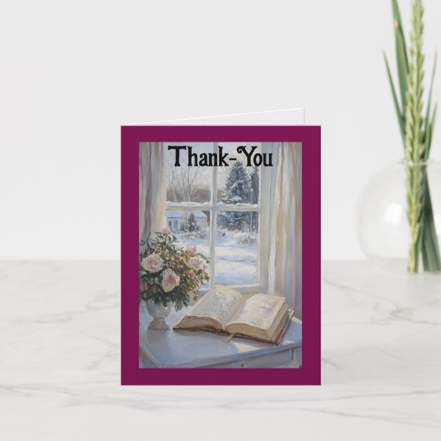 Vintage Flowers And Book Thank You Card (Front)