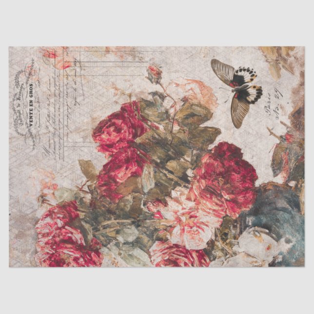 Vintage Flowers and Butterfly Decoupage Tissue Paper (Front)