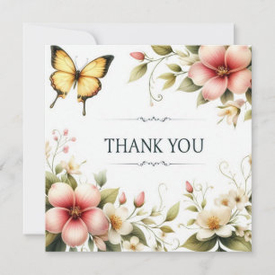 Vintage Flowers and Butterfly Thank You Card