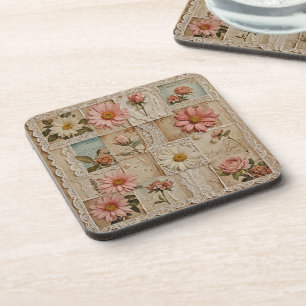 Vintage flowers and lace coaster
