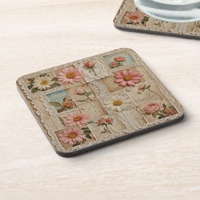 Vintage flowers and lace coaster (Left Side)