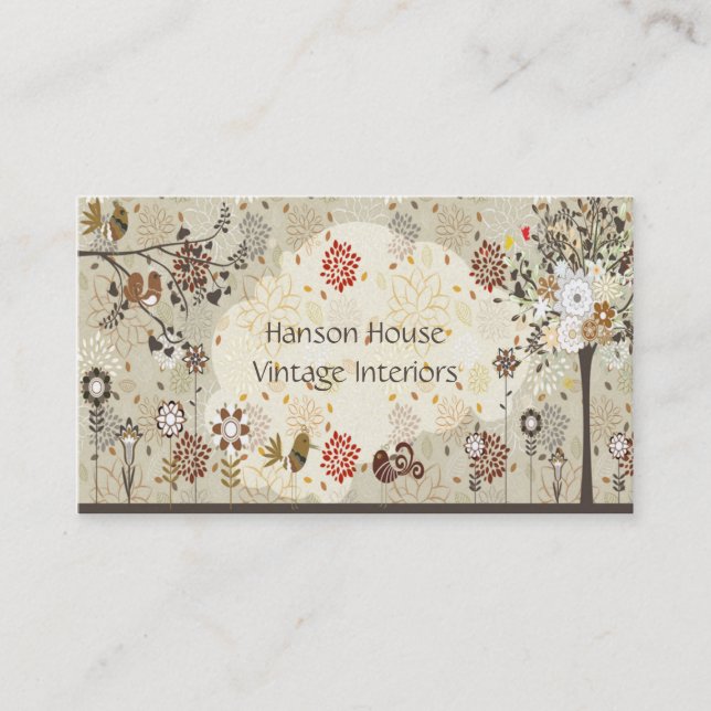 Vintage Flowers and Leaves Business Card (Front)