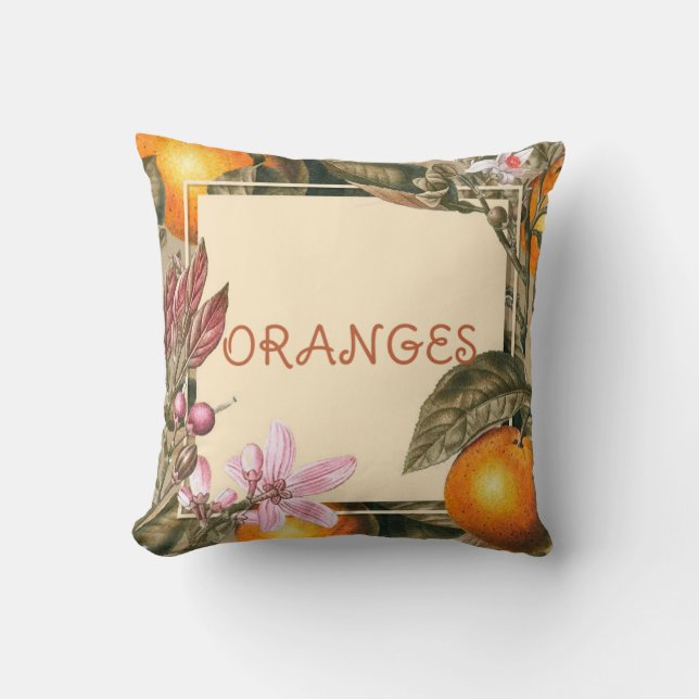 Vintage Flowers and Oranges Throw Pillow (Front)