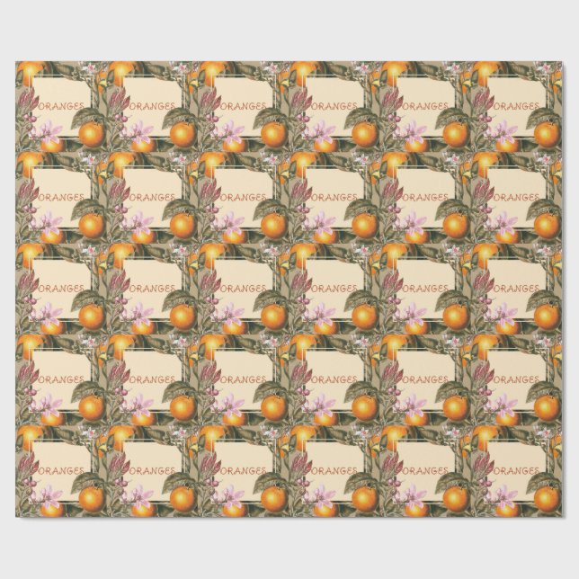 Vintage Flowers and Oranges Wrapping Paper (Flat)