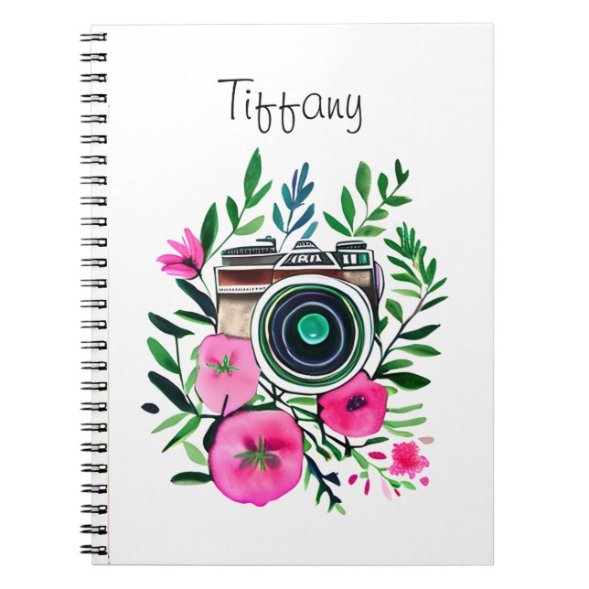 Vintage Flowers and Retro Camera Personalized Notebook (Front)