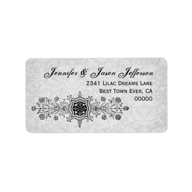 Vintage Flowers and Scrolls Wedding Label (Front)