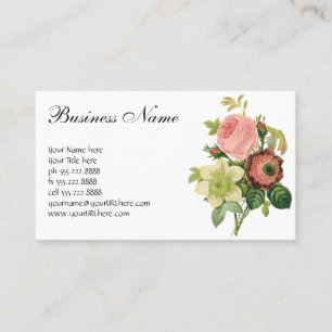 Vintage Flowers, Anemone Roses Clematis by Redoute Business Card