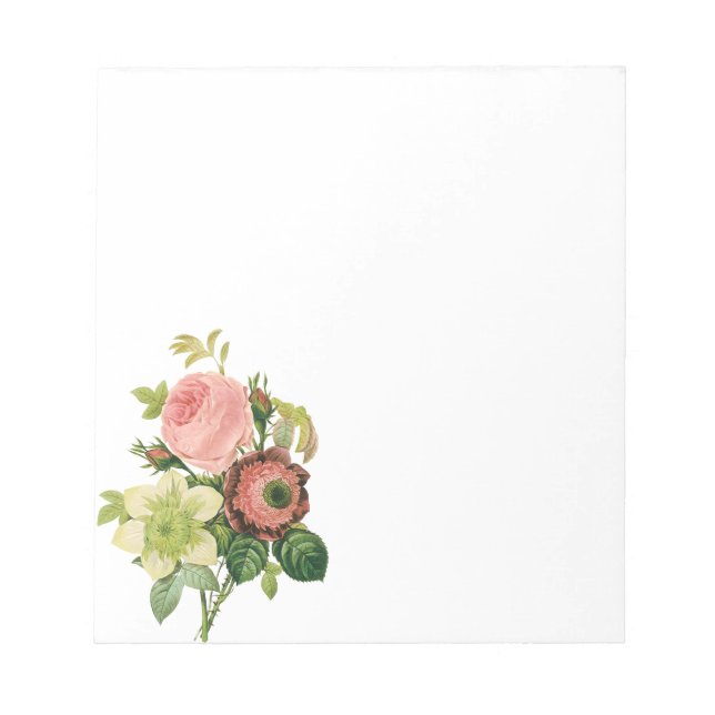 Vintage Flowers, Anemone Roses Clematis by Redoute Notepad (Front)