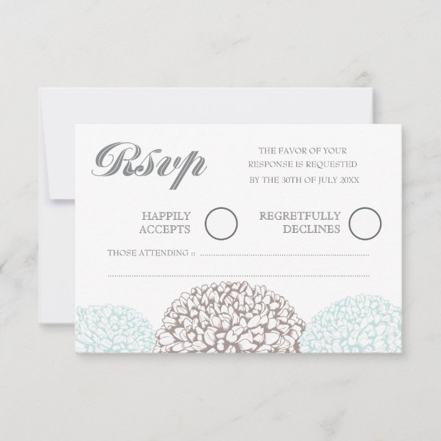 Vintage Flowers Aqua Blue Wedding RSVP (Front)
